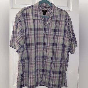 Harold Powell XL Dark Purple, Gray, Plaid Short Sleeve Cotton Button up Shirt